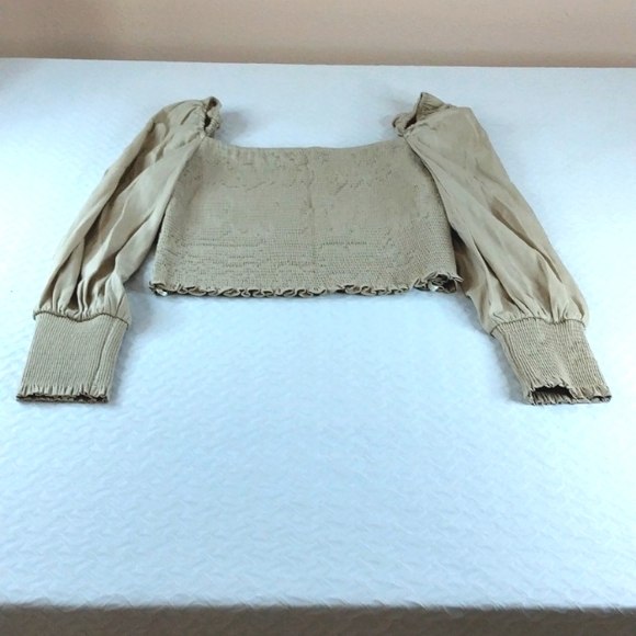 Gianni Bini Angel Woven Khaki Blouse Crop Top Sedona Sunset LG. - Picture 9 of 12